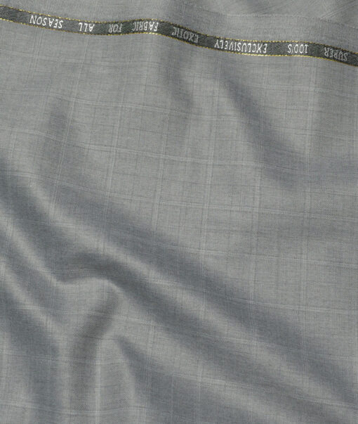 J.Hampstead Super 100's Checks 20% Merino Wool Suiting Fabric (Light Grey)