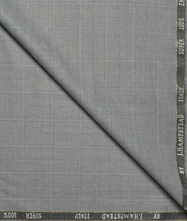 J.Hampstead Super 100's Checks 20% Merino Wool Suiting Fabric (Light Grey)