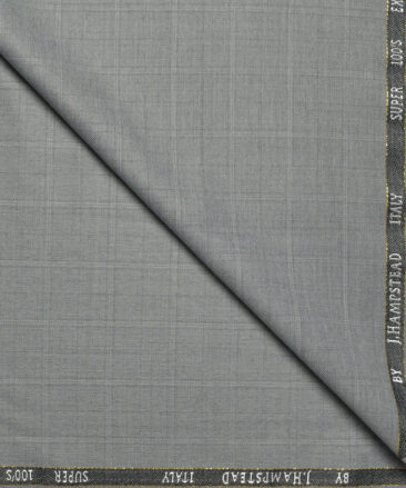 J.Hampstead Super 100's Checks 20% Merino Wool Suiting Fabric (Light Grey)