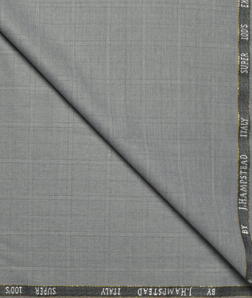 J.Hampstead Super 100's Checks 20% Merino Wool Suiting Fabric (Light Grey)