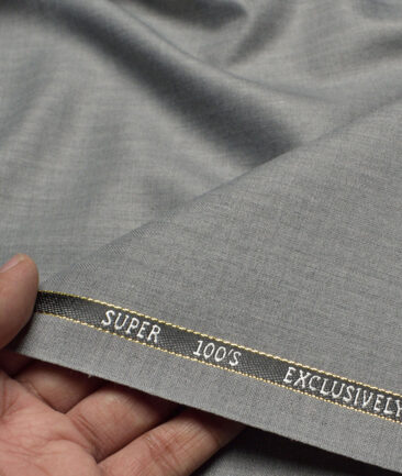 J.Hampstead Super 100's Self Design 20% Merino Wool Suiting Fabric (Light Worsted Grey)