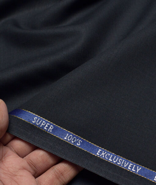 J.Hampstead Super 100's Solids 20% Merino Wool Suiting Fabric (Dark Navy Blue)