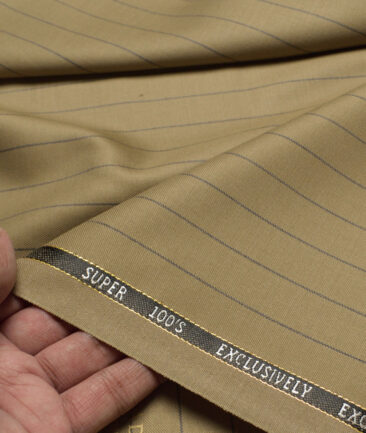 J.Hampstead Super 100's Striped 20% Merino Wool Suiting Fabric (Khakhi)