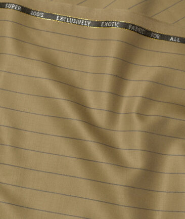 J.Hampstead Super 100's Striped 20% Merino Wool Suiting Fabric (Khakhi)