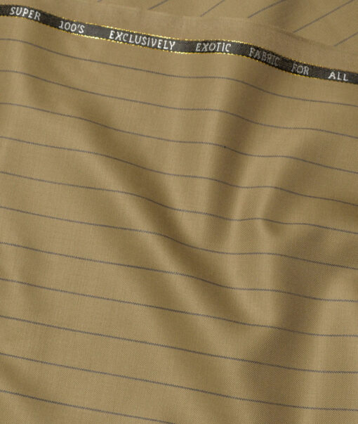 J.Hampstead Super 100's Striped 20% Merino Wool Suiting Fabric (Khakhi)