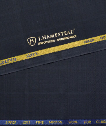 J.Hampstead Super 120's Checks 30% Merino Wool Suiting Fabric (Dark Blue)