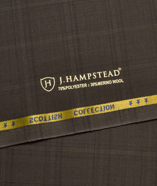J.Hampstead Super 120's Checks 30% Merino Wool Suiting Fabric (Dark Brown)