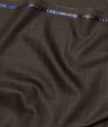 J.Hampstead Super 120's Checks 30% Merino Wool Suiting Fabric (Dark Brown)