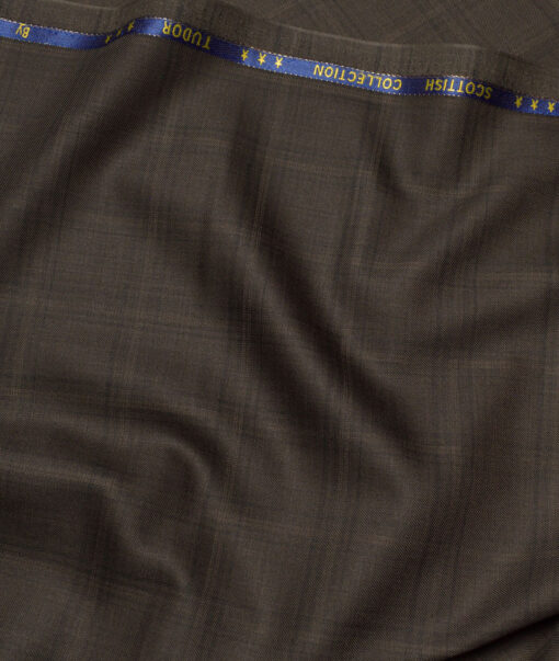 J.Hampstead Super 120's Checks 30% Merino Wool Suiting Fabric (Dark Brown)