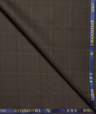 J.Hampstead Super 120's Checks 30% Merino Wool Suiting Fabric (Dark Brown)
