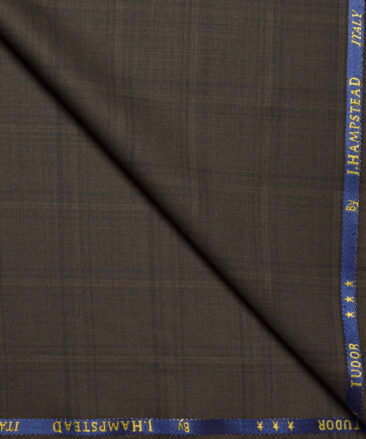 J.Hampstead Super 120's Checks 30% Merino Wool Suiting Fabric (Dark Brown)
