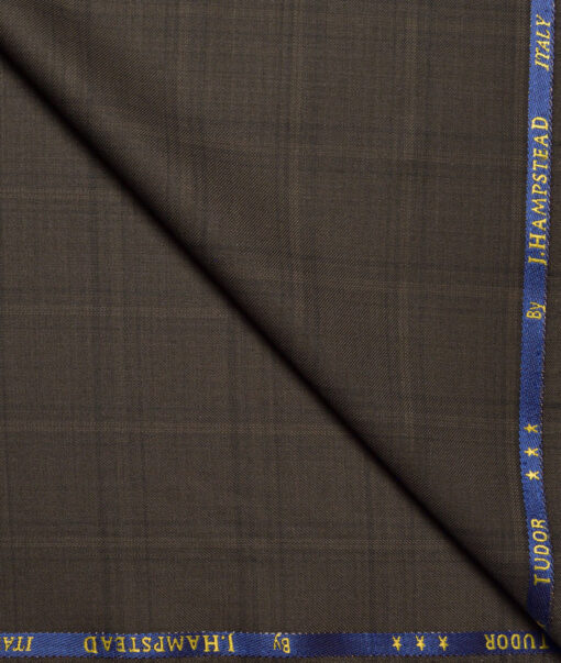 J.Hampstead Super 120's Checks 30% Merino Wool Suiting Fabric (Dark Brown)