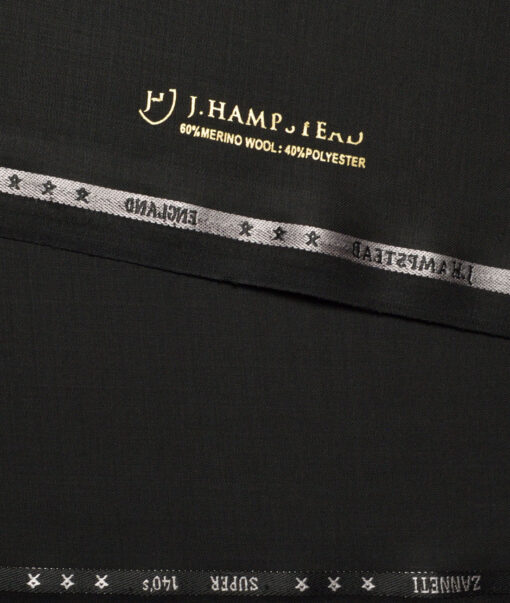 J.Hampstead Super 140's Solids 50% Merino Wool Suiting Fabric (Black)
