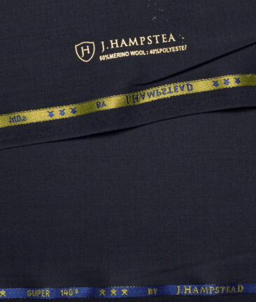 J.Hampstead Super 140's Solids 50% Merino Wool Suiting Fabric (Dark Blue)