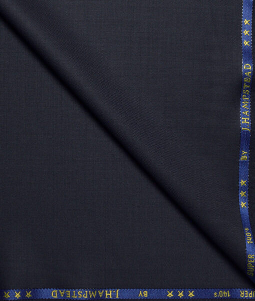 J.Hampstead Super 140's Solids 50% Merino Wool Suiting Fabric (Dark Blue)