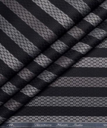 Tessitura Monti  Giza Cotton Striped Shirting Fabric (Black)