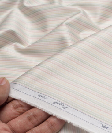 Tessitura Monti 2 Ply 70's Giza Cotton Striped Shirting Fabric (Cream)