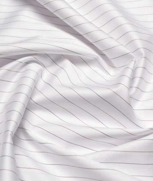 Tessitura Monti 2 Ply 70's Giza Cotton Striped Shirting Fabric (White & Maroon)