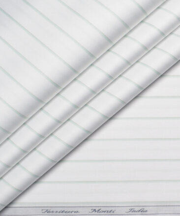 Tessitura Monti 2 Ply 70's Giza Cotton Striped Shirting Fabric (White & Green)