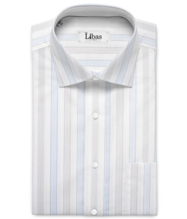Tessitura Monti 2 Ply 70's Giza Cotton Striped Shirting Fabric (White & Sky Blue)