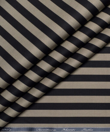 Tessitura Monti 1 Ply 100's Giza Cotton Striped Shirting Fabric (Black & Brown)