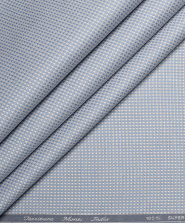 Tessitura Monti 2 Ply 100's Giza Cotton Structured Shirting Fabric (Light Grey & Sky Blue)