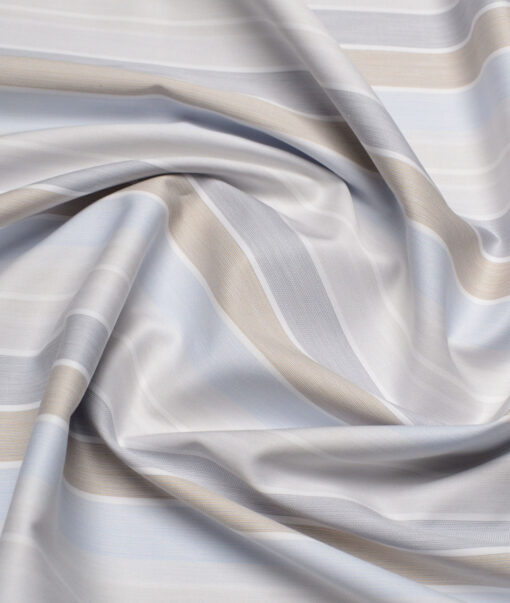Tessitura Monti 1 Ply 100's Giza Cotton Striped Shirting Fabric (White & Grey)