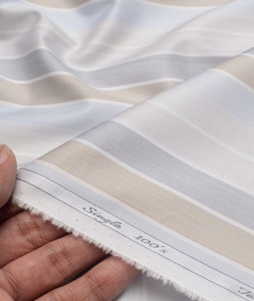 Tessitura Monti 1 Ply 100's Giza Cotton Striped Shirting Fabric (White & Grey)