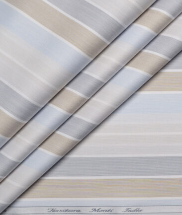 Tessitura Monti 1 Ply 100's Giza Cotton Striped Shirting Fabric (White & Grey)