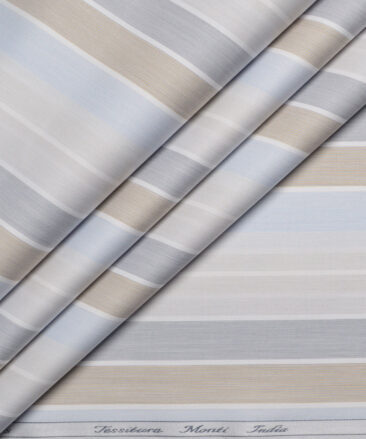 Tessitura Monti 1 Ply 100's Giza Cotton Striped Shirting Fabric (White & Grey)