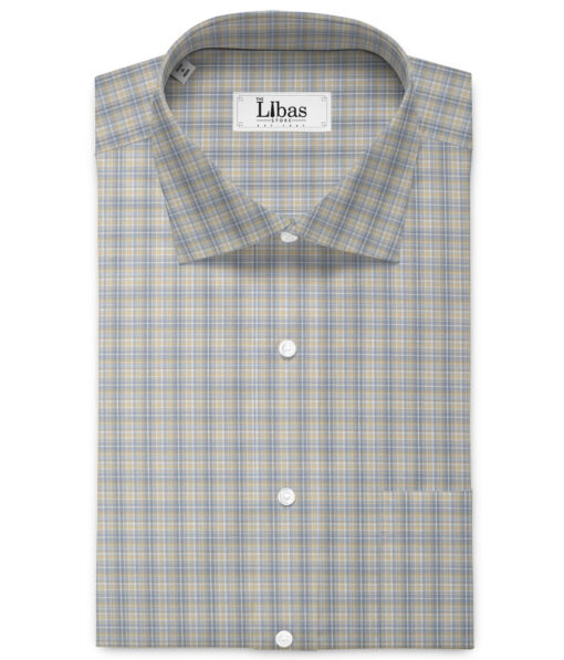 Soktas  Giza Cotton Checks Shirting Fabric (Beige & Grey)