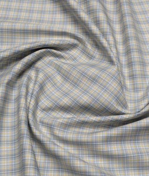 Soktas  Giza Cotton Checks Shirting Fabric (Beige & Grey)