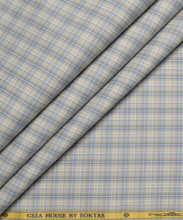 Soktas  Giza Cotton Checks Shirting Fabric (Beige & Grey)