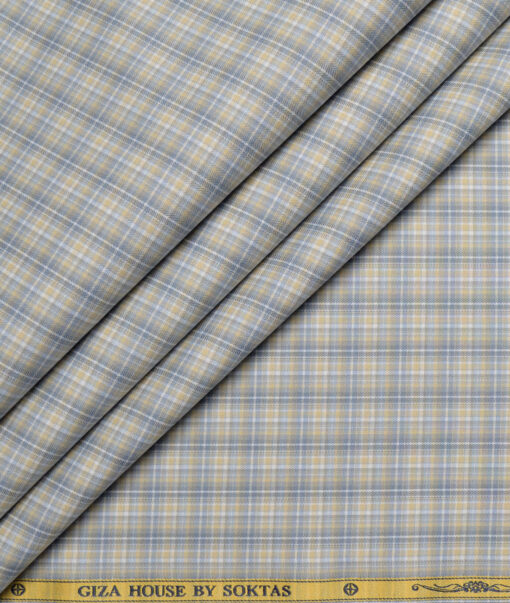 Soktas  Giza Cotton Checks Shirting Fabric (Beige & Grey)