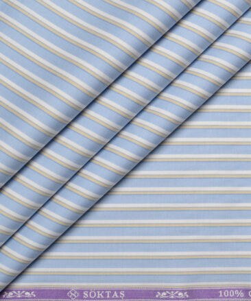 Soktas  Giza Cotton Striped Shirting Fabric (Sky Blue)