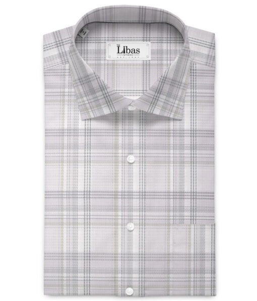 Soktas  Giza Cotton Checks Shirting Fabric (White & Grey)