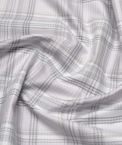 Soktas  Giza Cotton Checks Shirting Fabric (White & Grey)