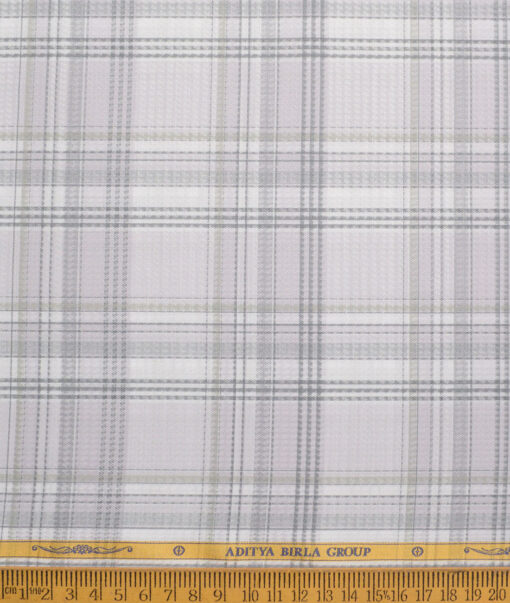 Soktas  Giza Cotton Checks Shirting Fabric (White & Grey)