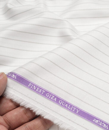 Soktas  Giza Cotton Striped Shirting Fabric (White & Grey)