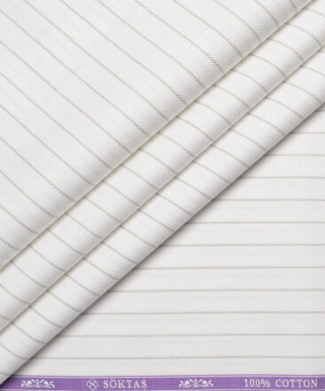 Soktas  Giza Cotton Striped Shirting Fabric (White & Grey)