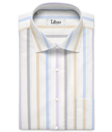 Soktas  Giza Cotton Striped Shirting Fabric (White & Purple)