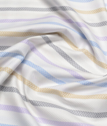 Soktas  Giza Cotton Striped Shirting Fabric (White & Purple)