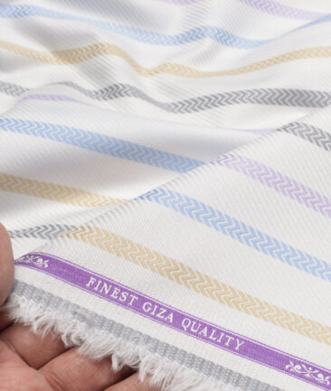 Soktas  Giza Cotton Striped Shirting Fabric (White & Purple)