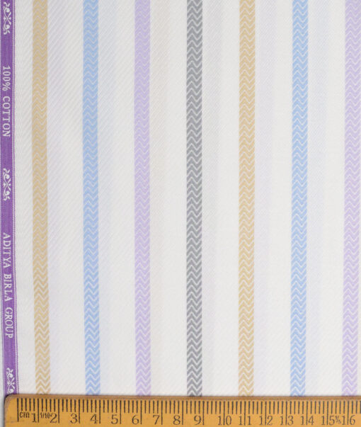 Soktas  Giza Cotton Striped Shirting Fabric (White & Purple)