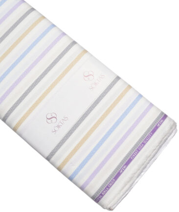 Soktas  Giza Cotton Striped Shirting Fabric (White & Purple)