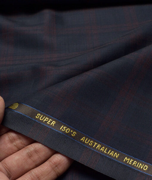 Vercelli Italy Super 150's Checks 70% Merino Wool Suiting Fabric (Dark Blue)