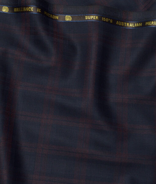 Vercelli Italy Super 150's Checks 70% Merino Wool Suiting Fabric (Dark Blue)