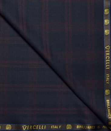 Vercelli Italy Super 150's Checks 70% Merino Wool Suiting Fabric (Dark Blue)