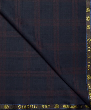Vercelli Italy Super 150's Checks 70% Merino Wool Suiting Fabric (Dark Blue)