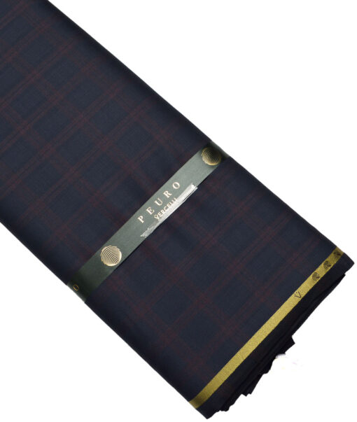 Vercelli Italy Super 150's Checks 70% Merino Wool Suiting Fabric (Dark Blue)